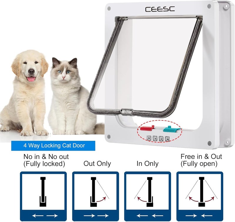 CEESC Cat Flap Door Magnetic Pet Door with 4 Way Lock for Cats, Kitties and Kittens, 3 Sizes and 2 Colors Options (M- Inner Size: 6.18"(W) x 6.30"(H), White) - Image 4